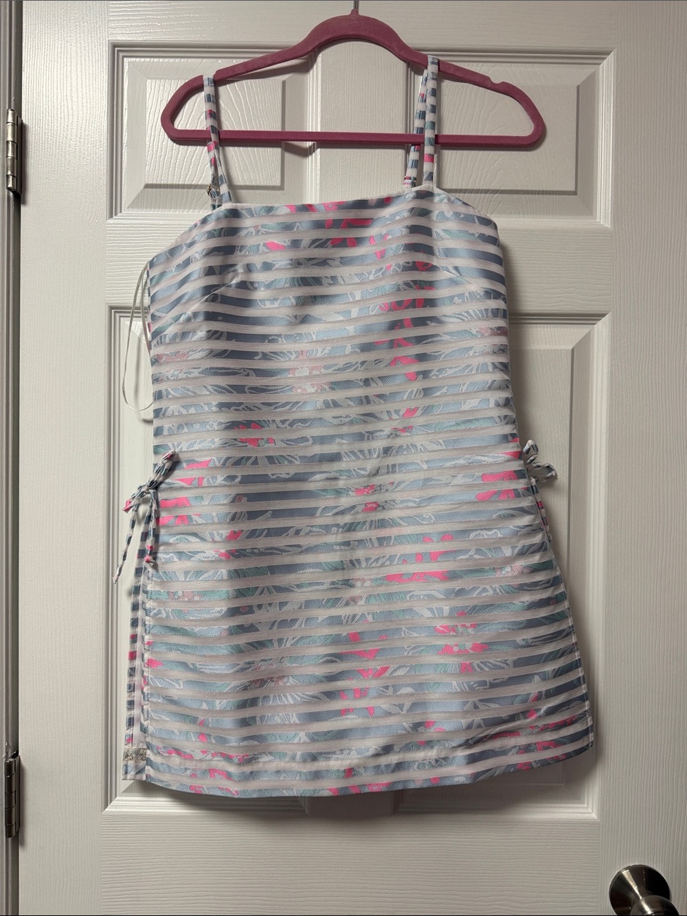 Lilly Pulitzer White and Light Blue Striped Floral Tank Dress with Pink Accents